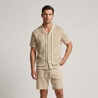 Reid Geometric Knit Two-Piece Set in Biege