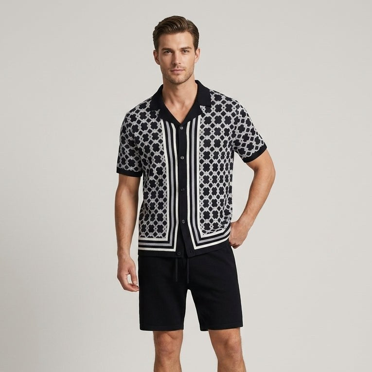 Reid Geometric Knit Two-Piece Set in Charcoal