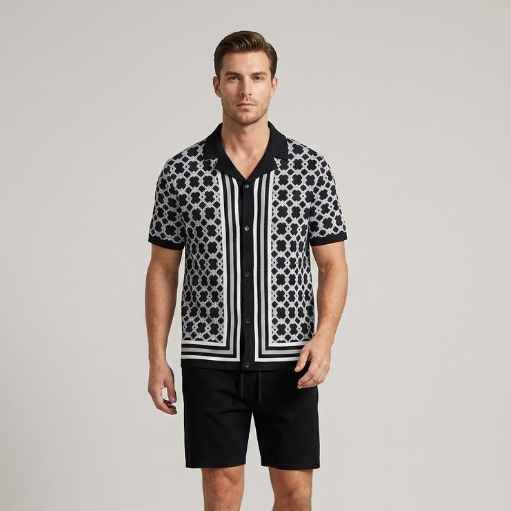 Reid Geometric Knit Two-Piece Set in Charcoal