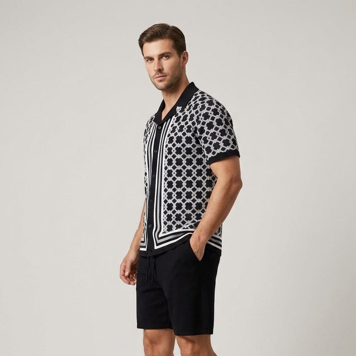 Reid Geometric Knit Two-Piece Set in Charcoal