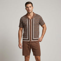 Reid Geometric Knit Two-Piece Set in Sienna Brown