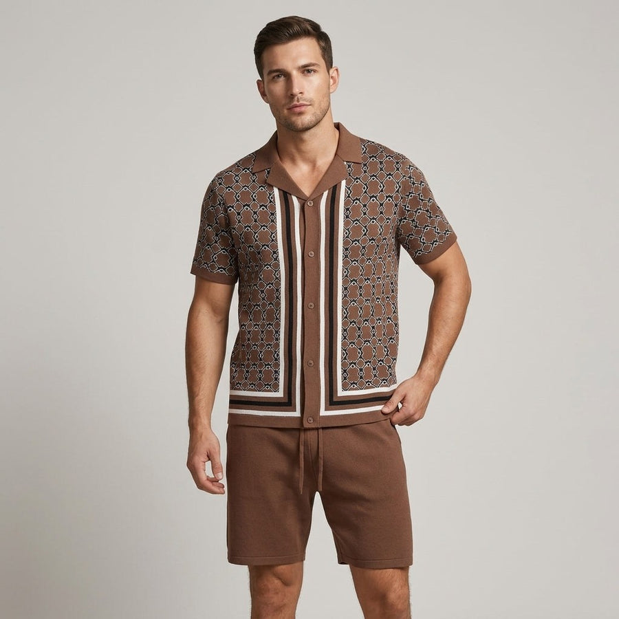 Reid Geometric Knit Two-Piece Set in Sienna Brown