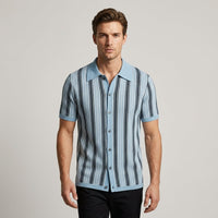 Reid Stripe Open Collar Knit Shirt