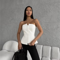 Reina Denim Top with Sleeveless and Zip Front