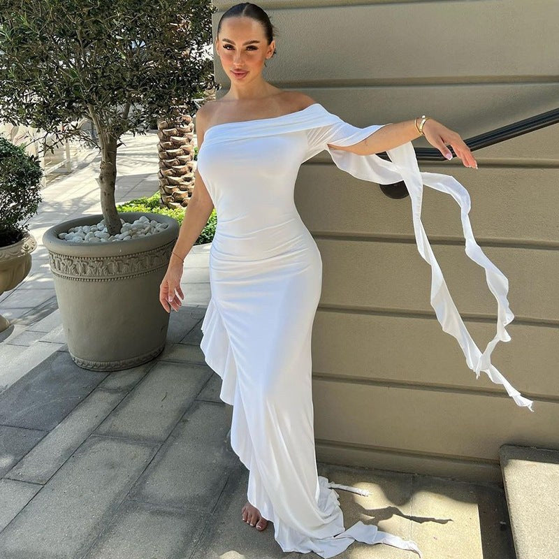 Reina Elegant Maxi Dress with Ruffles in White