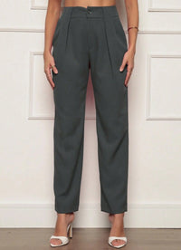 Reina Elegant Trousers with Pleated in Dark Grey