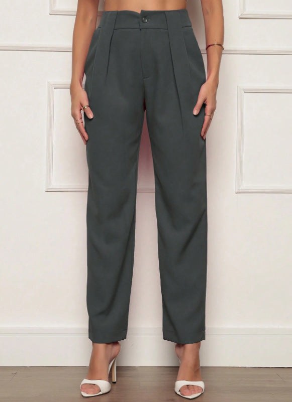 Reina Elegant Trousers with Pleated in Dark Grey