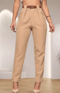 Reina Elegant Trousers with Pleated in Khaki