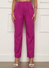Reina Elegant Trousers with Pleated in Magenta