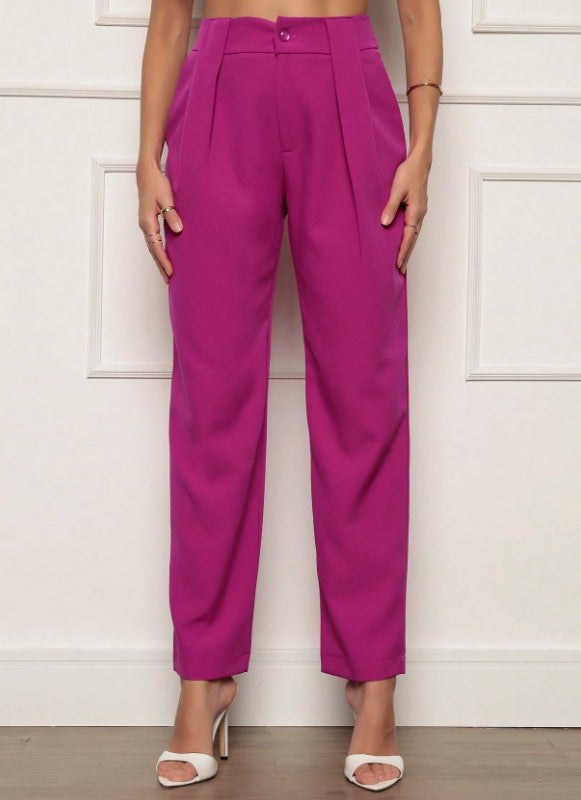 Reina Elegant Trousers with Pleated in Magenta