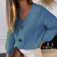 Reina Knit Cardigan with V-Neck in Teal