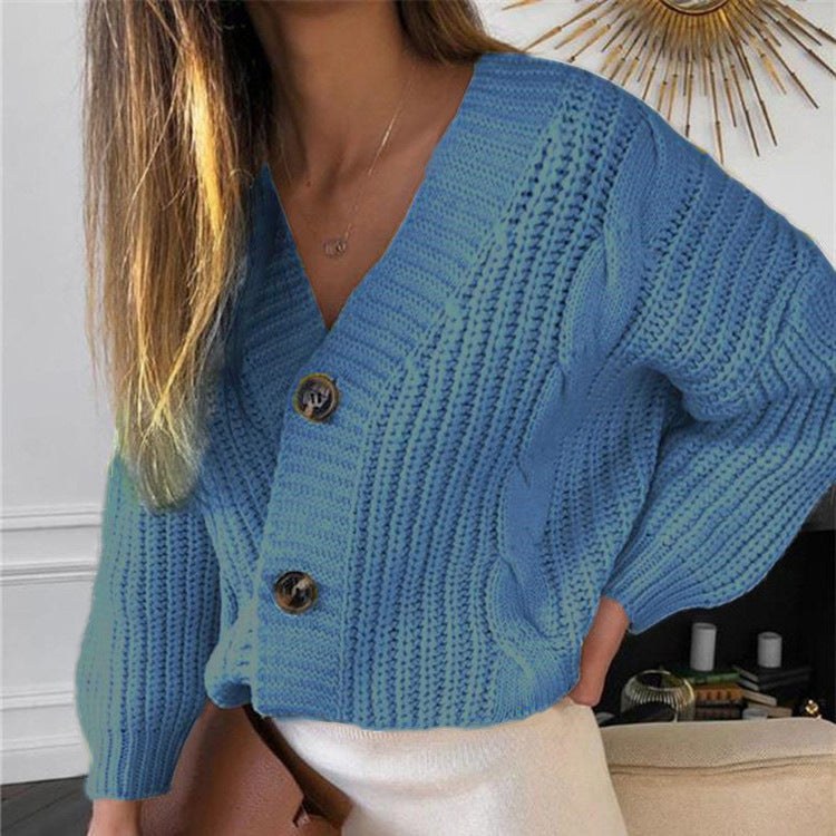 Reina Knit Cardigan with V-Neck in Teal