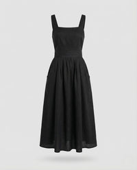 Reina Linen Midi Dress in Black