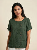 Olive | Women's Casual Tee Short Sleeve Scoop Neck Button Detail Top