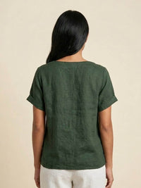 Olive | Women's Casual Tee Short Sleeve Scoop Neck Button Detail Top