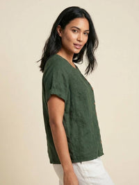 Olive | Women's Casual Tee Short Sleeve Scoop Neck Button Detail Top