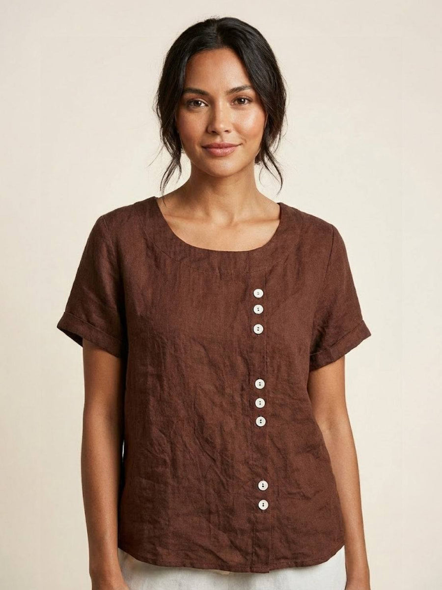 Olive | Women's Casual Tee Short Sleeve Scoop Neck Button Detail Top
