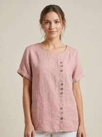 Olive | Women's Casual Tee Short Sleeve Scoop Neck Button Detail Top
