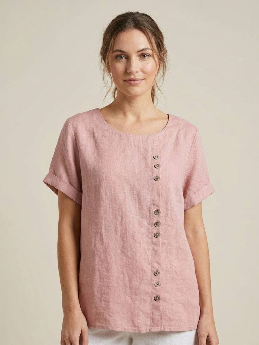 Olive | Women's Casual Tee Short Sleeve Scoop Neck Button Detail Top