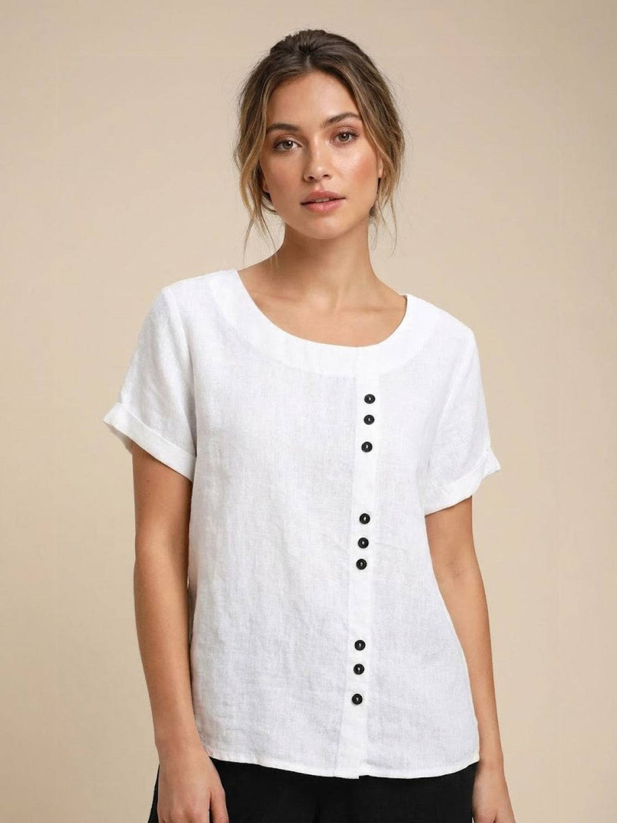 Olive | Women's Casual Tee Short Sleeve Scoop Neck Button Detail Top