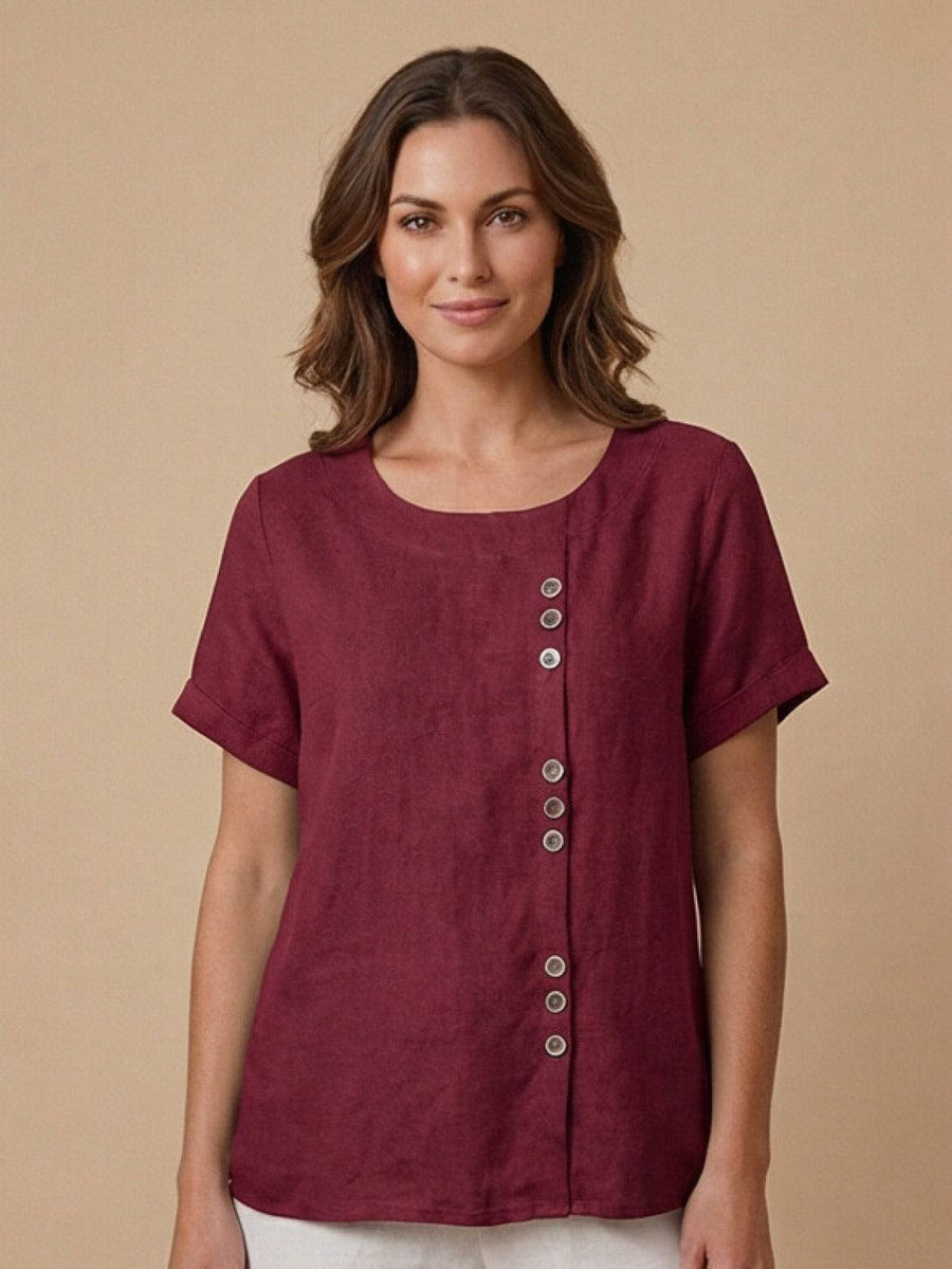 Olive | Women's Casual Tee Short Sleeve Scoop Neck Button Detail Top