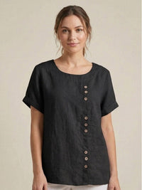 Olive | Women's Casual Tee Short Sleeve Scoop Neck Button Detail Top