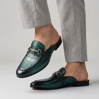 Remallo Genuine Leather Mule in Blue Green