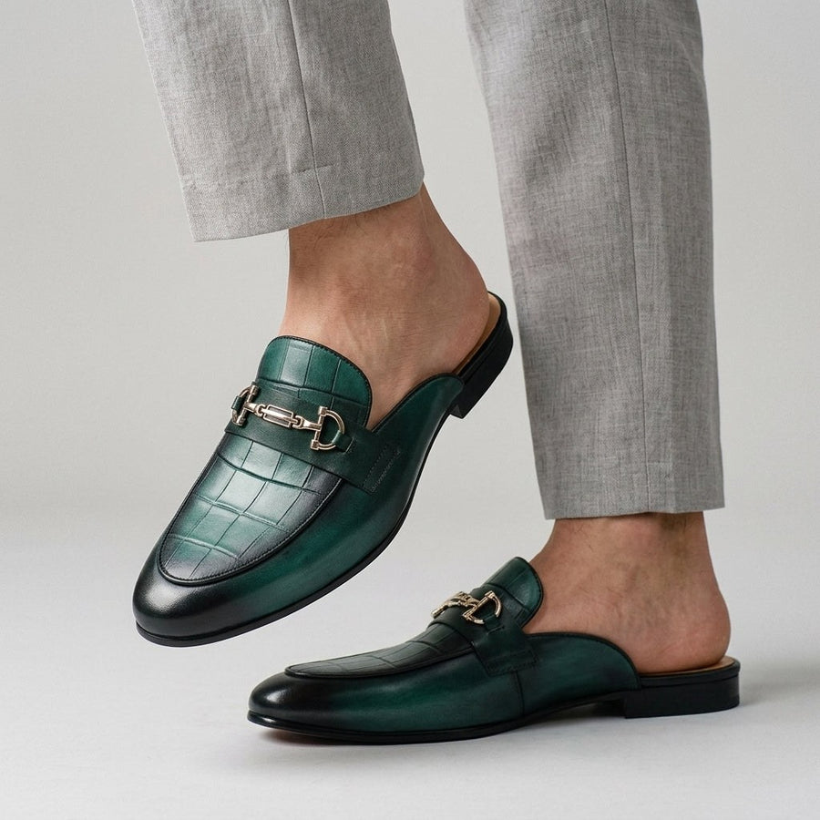 Remallo Genuine Leather Mule in Blue Green