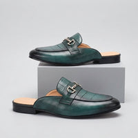 Remallo Genuine Leather Mule in Blue Green