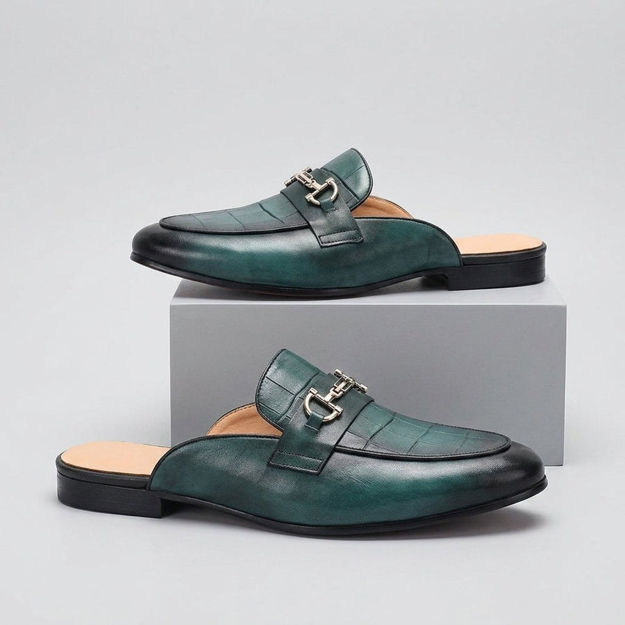 Remallo Genuine Leather Mule in Blue Green