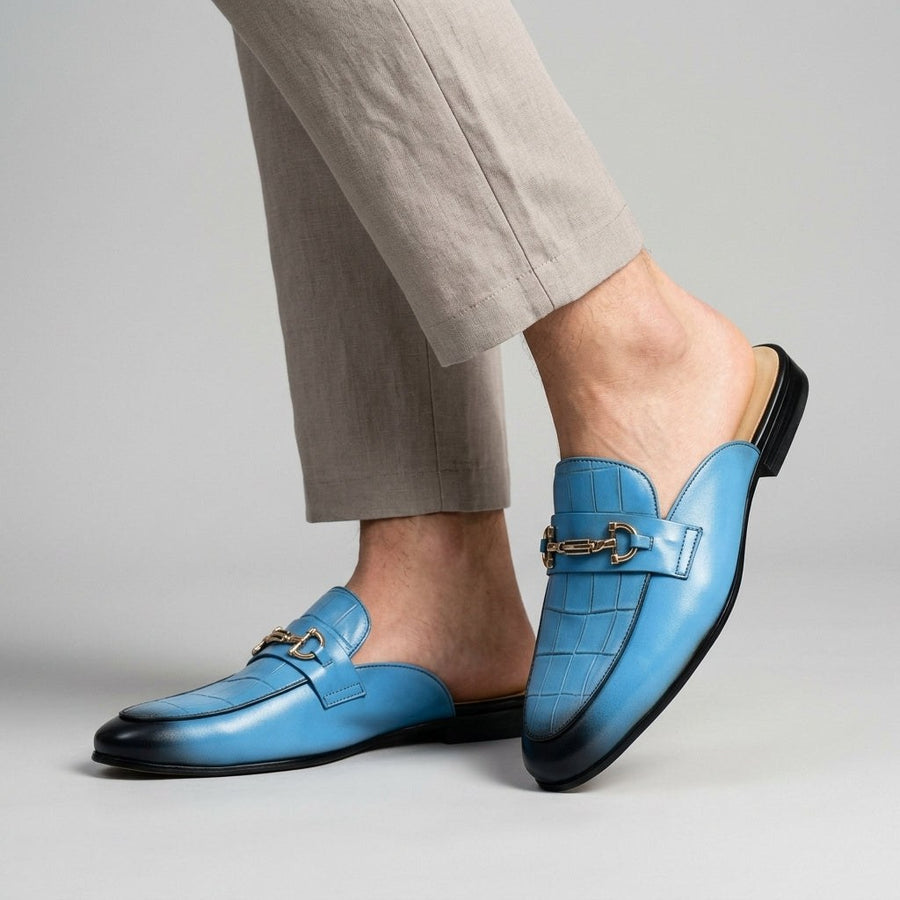 Remallo Genuine Leather Mule in Carolina Blue