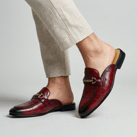 Remallo Genuine Leather Mule in Red Brown