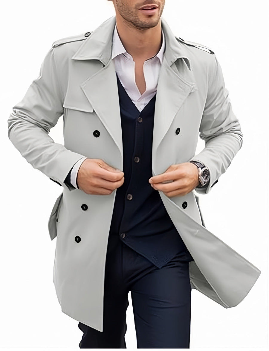 Remi Lightweight Trench Coat with Stand Collar in Light Grey