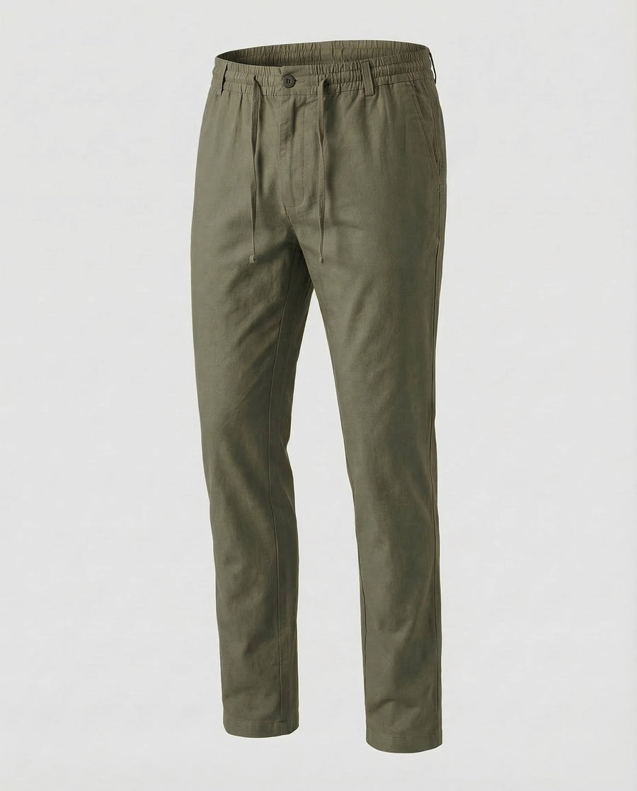 Remi Linen Trousers in Olive Green