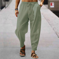 Remi Relaxed Linen Blend Trousers with Elastic Waist in Green