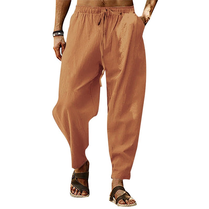 Remi Relaxed Linen Blend Trousers with Elastic Waist in Ochre
