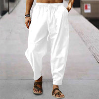 Remi Relaxed Linen Blend Trousers with Elastic Waist in White