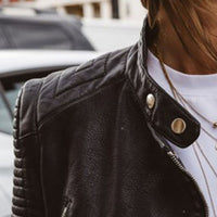Remy Women's Biker Jacket with Ribbed Sleeves in Black
