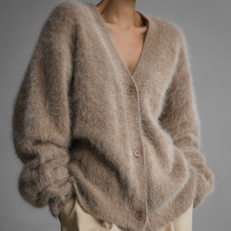 Renata Cardigan with V-Neck in Khaki