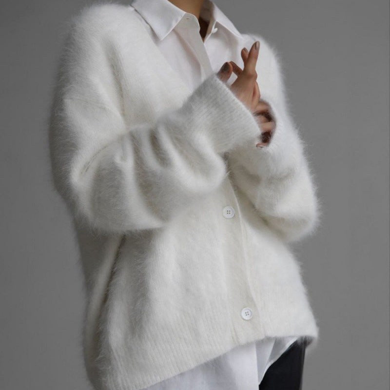 Renata Cardigan with V-Neck in White