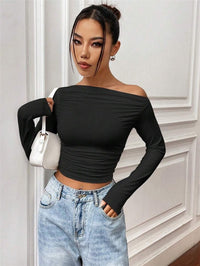 Renata Elegant Top with Long Sleeve in Black