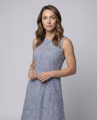 Renata Linen Midi Dress with Sleeveless and Pockets