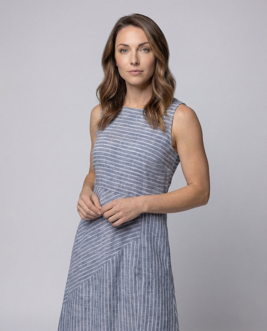 Renata Linen Midi Dress with Sleeveless and Pockets