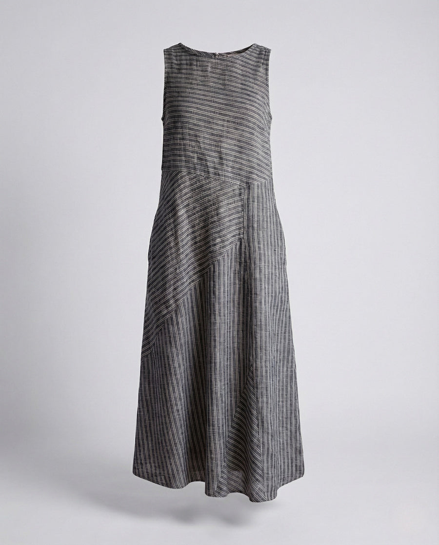 Renata Linen Midi Dress with Sleeveless and Pockets in Black