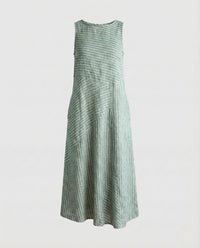Renata Linen Midi Dress with Sleeveless and Pockets in Green