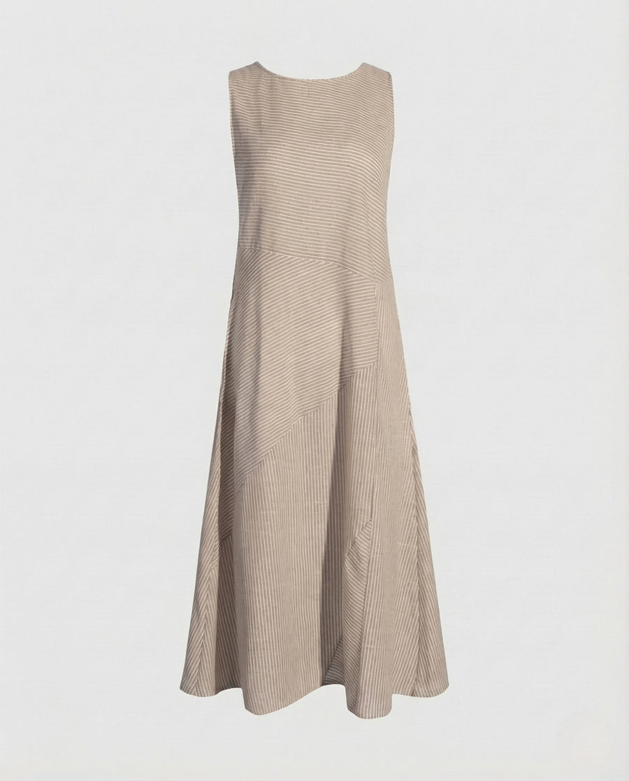 Renata Linen Midi Dress with Sleeveless and Pockets in Khaki