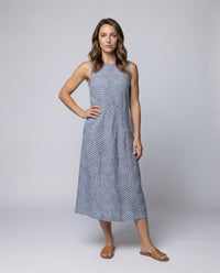 Renata Linen Midi Dress with Sleeveless and Pockets