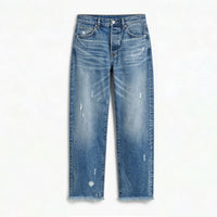 Renata Women's Straight Leg Cropped Raw Hem Jeans in Blue