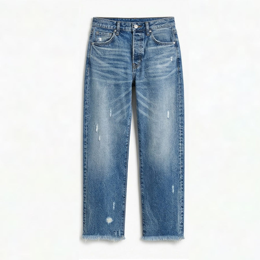 Renata Women's Straight Leg Cropped Raw Hem Jeans in Blue