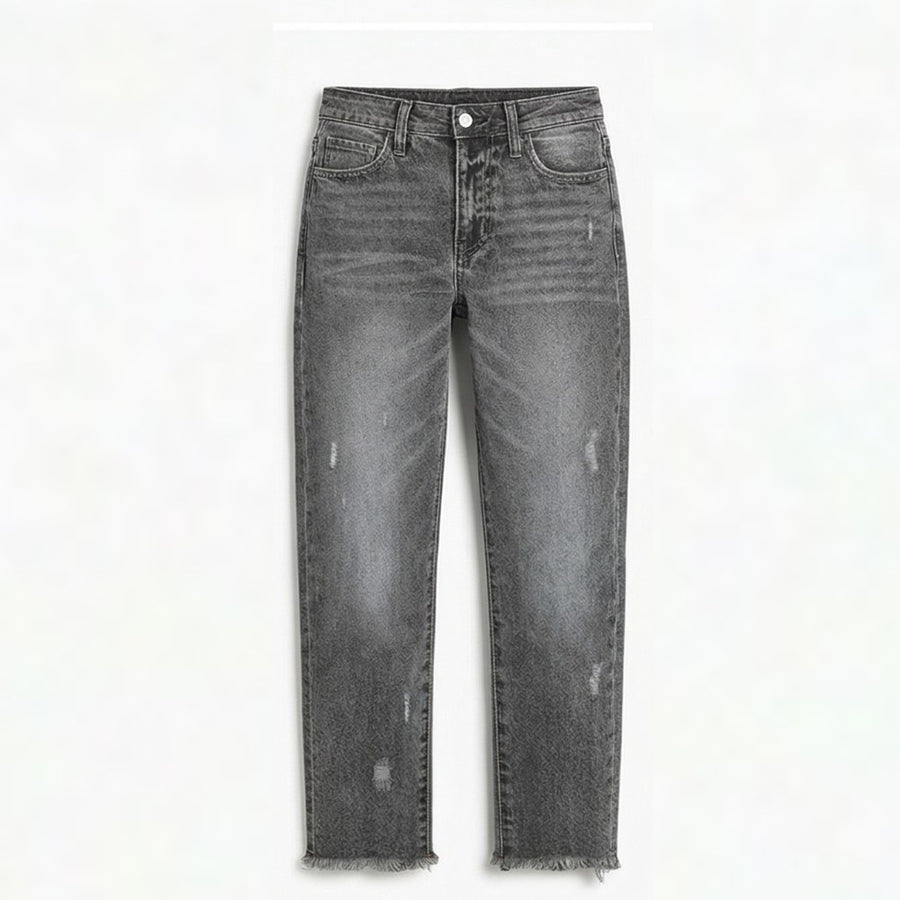 Renata Women's Straight Leg Cropped Raw Hem Jeans in Grey
